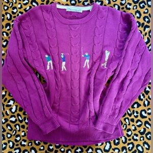 Vintage John Ashford Golf Magenta Cable Knit Sweater